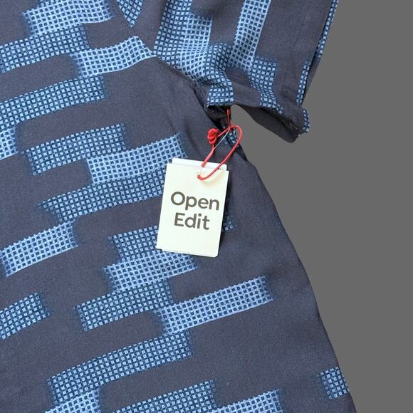 Opem Edit Relax Geo Pattern Camp Shirt Navy Ambient Stripe Size L NWT - Picture 2 of 7